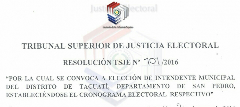 TSJE convoca a nuevas Elecciones para Intendente Municipal en Tacuatí